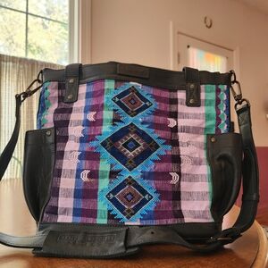 Nena & Co. Medium Convertible Day Bag - Black Leather + Huipil